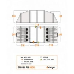 Vango Airbeam Vango Tacoma Air 800xl Tent Package (incl Footprint) -Vango Sale Store tacoma air 800xl floorplan low res